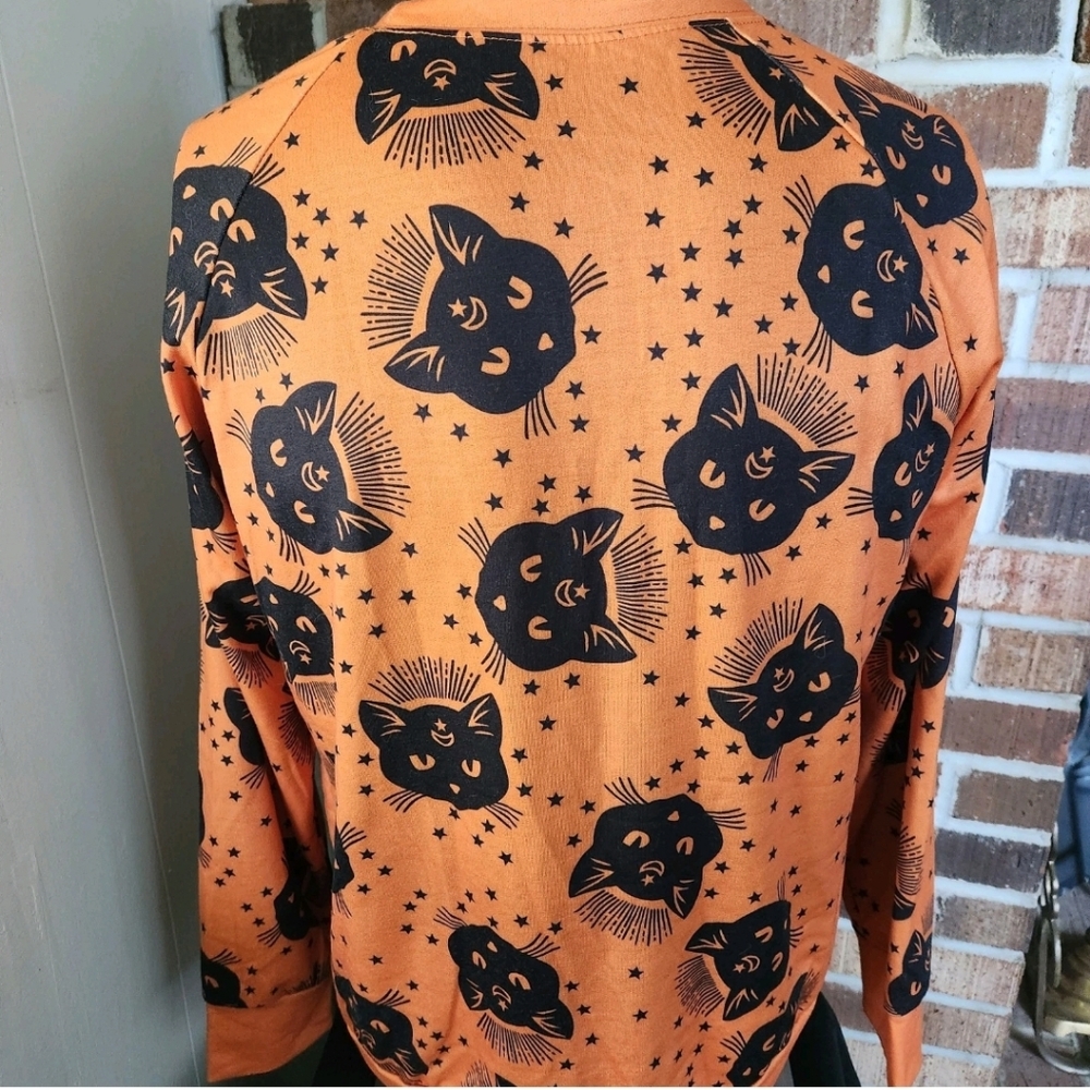 Halloween Pullover Black Cats Magic Black Cats Witchcraft Size Large Soft Cozy - Picture 5 of 16